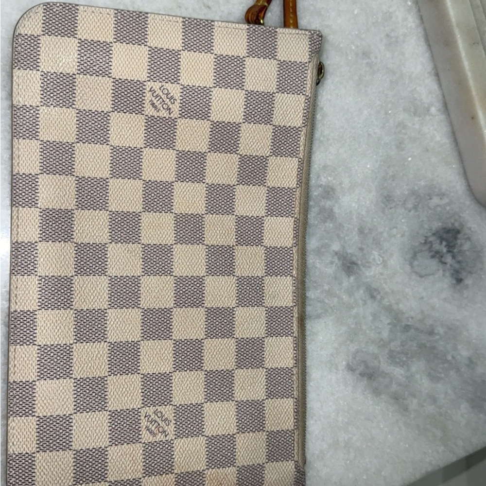 Louis Vuitton Beige and White Checkered Clutch AUTHENTIC